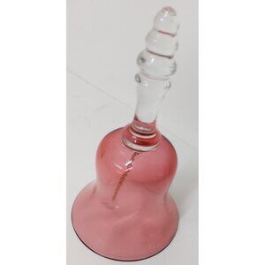 Vintage Cranberry Glass Bell | Clear Handle Art Glass